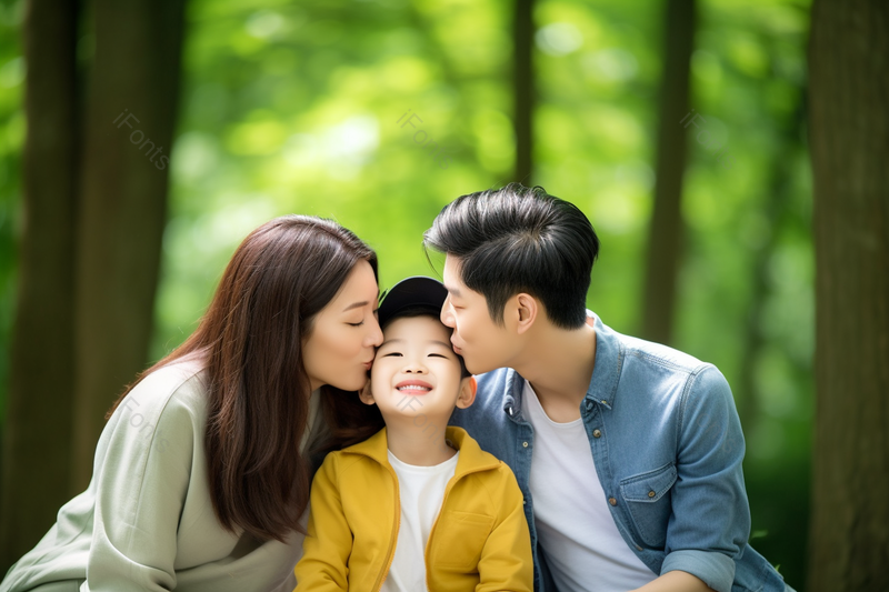 家庭公园游玩亲子爸爸妈妈亲吻孩子摄影,高清,摄影图,摄影图片,图片大全,摄影图免费下载